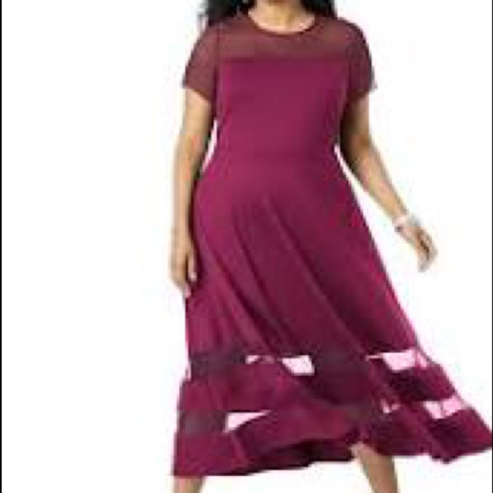 ROMAN’S ORGANZA TRIM MIDI DRESS BERRY NWOT SZ 18W